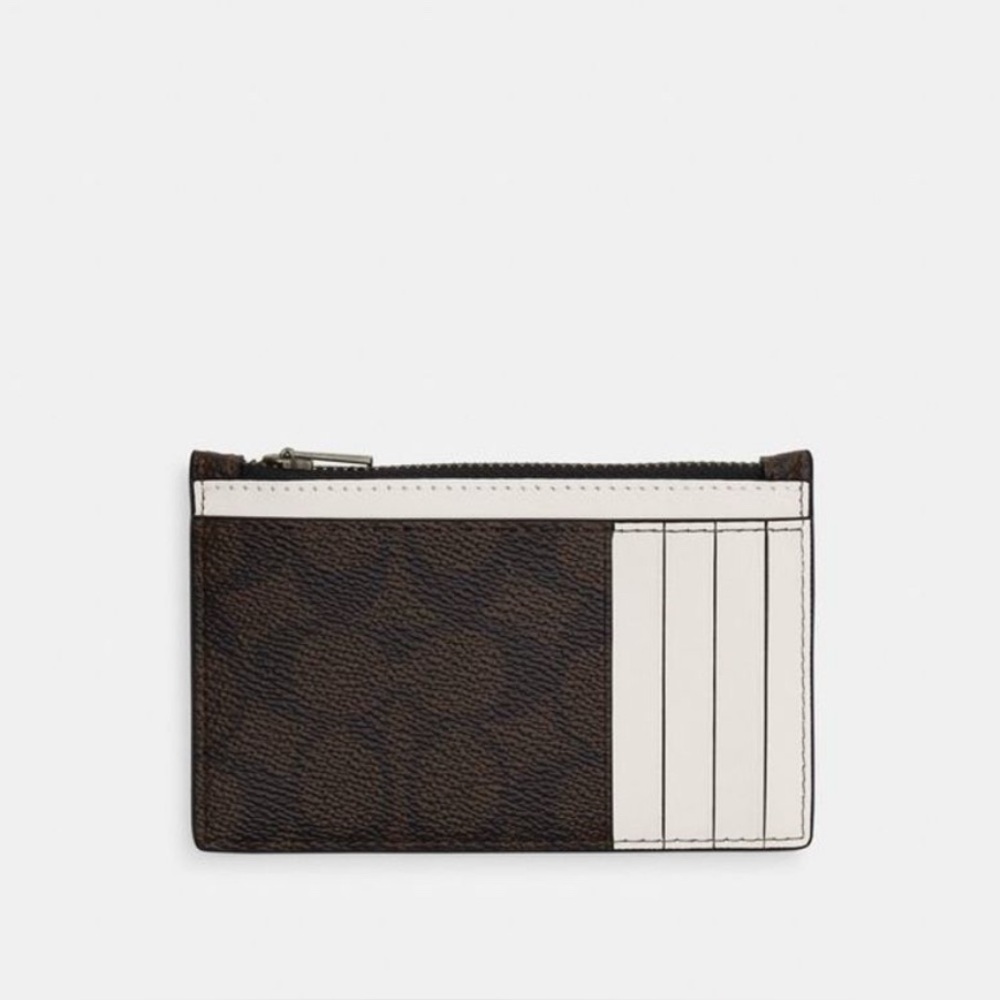 Last one! NWT Coach CV764 Zip Card/Wallet Case Signature Canvas CHARCOAL/Black - Picture 1 of 6